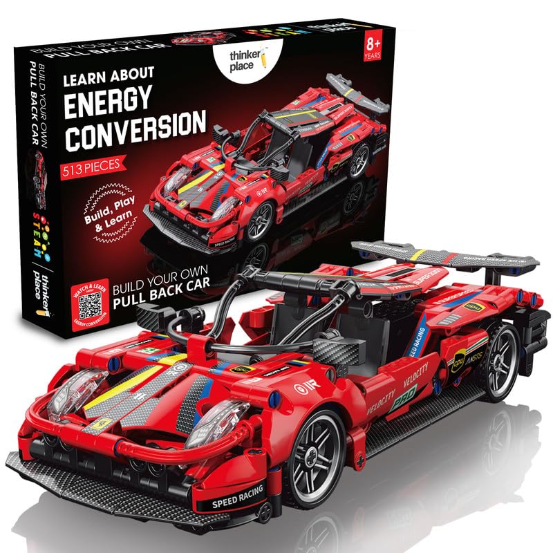 Image of 1:18 DIY Blocks Pull-Back Car - Red | Big Pull Back Cars | STEM Learning: Learn About Energy Conversion | Educational Toy for Kids 8+