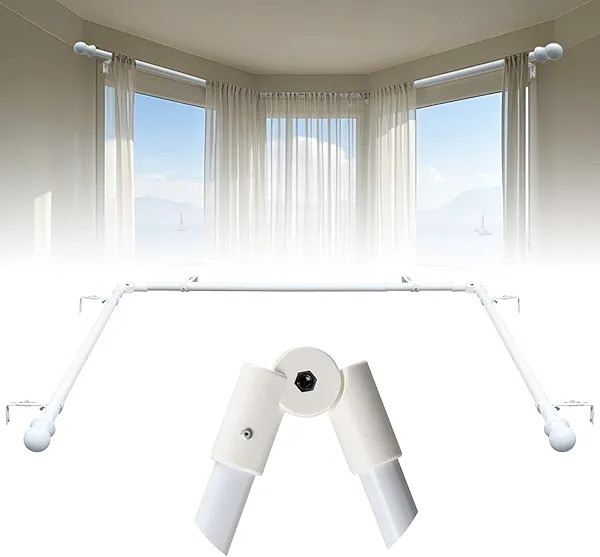 Foldable Industrial U Shape Curtain Rod 1" Rust-Proof Metal - 3 Sides Adjustable Rod for Corner Windows 15-53 Inch Side Rods 25-78 Inch Center Rods | 10-Year Warranty (White)
