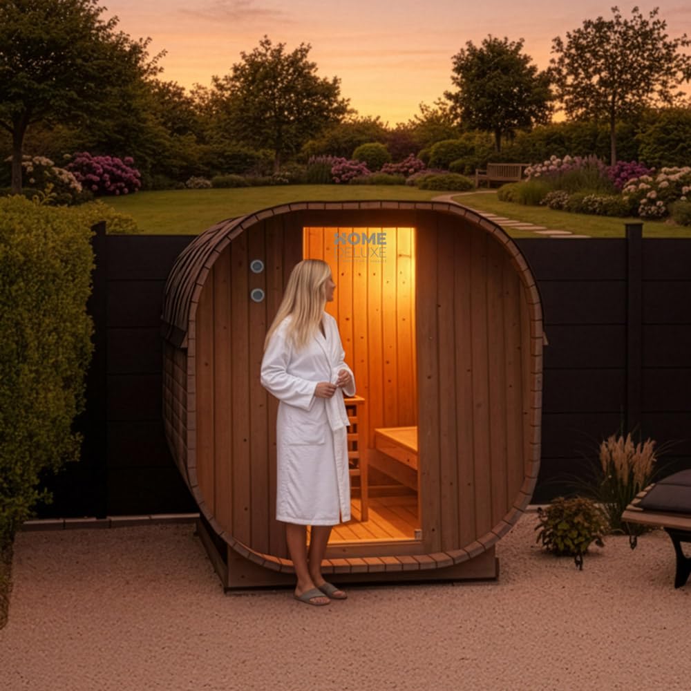 Home Deluxe - Sauna de Exterior Cube M - Dimensiones: Aprox. 194 cm x 195 cm x 120 cm, Madera: Madera de Abeto - Incl. Calefactor de Sauna y Accesorios de Sauna I Sauna de jardín, Sauna de Exterior,