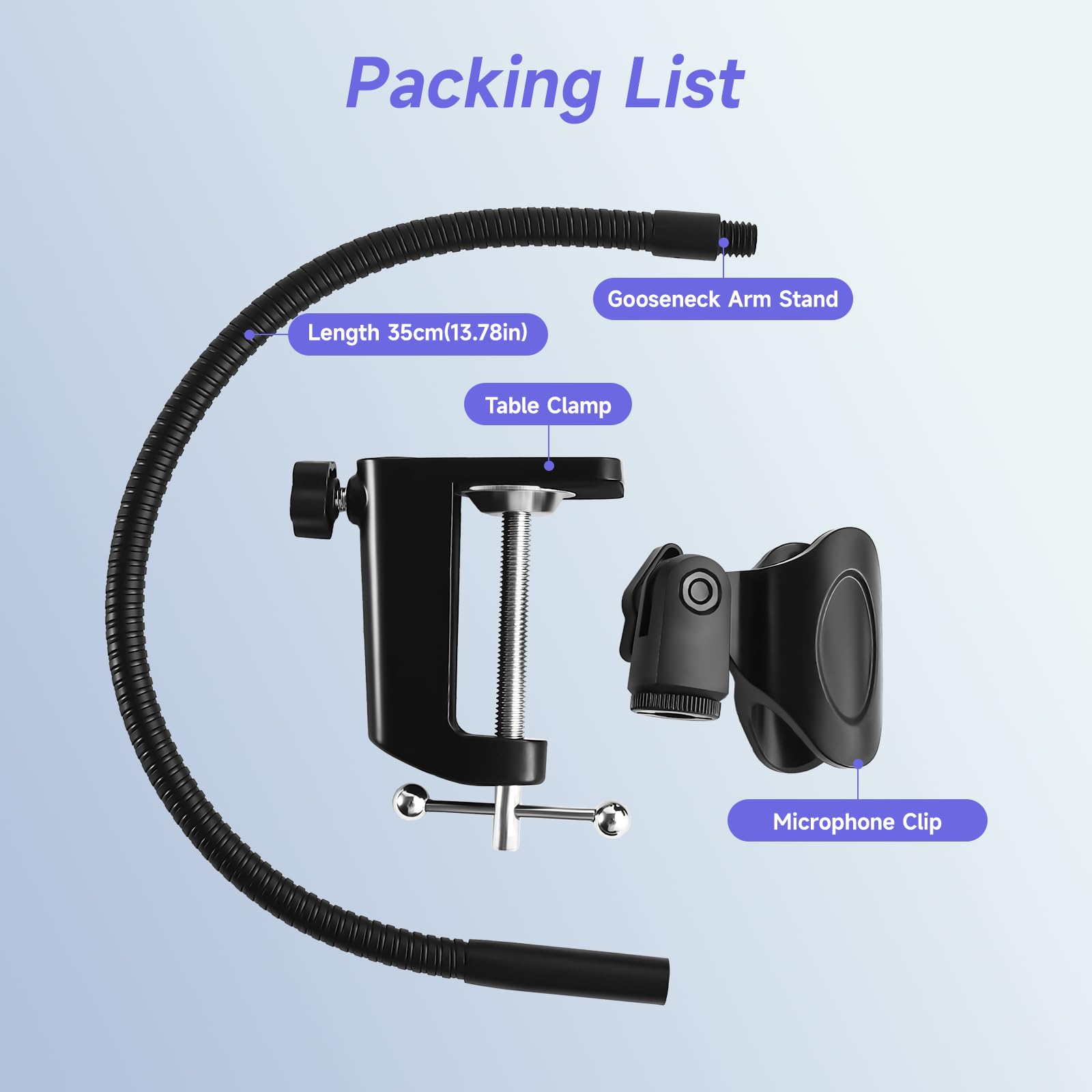 Podium Microphone Holder & Mic Holder -13.78" Flexible Gooseneck Desktop Mic Stands Holder with 0.38" to 0.63" Adapter Clamp for Lectern Podium Podcast Meetings Lectures Pulpit Streaming Gaming Studio