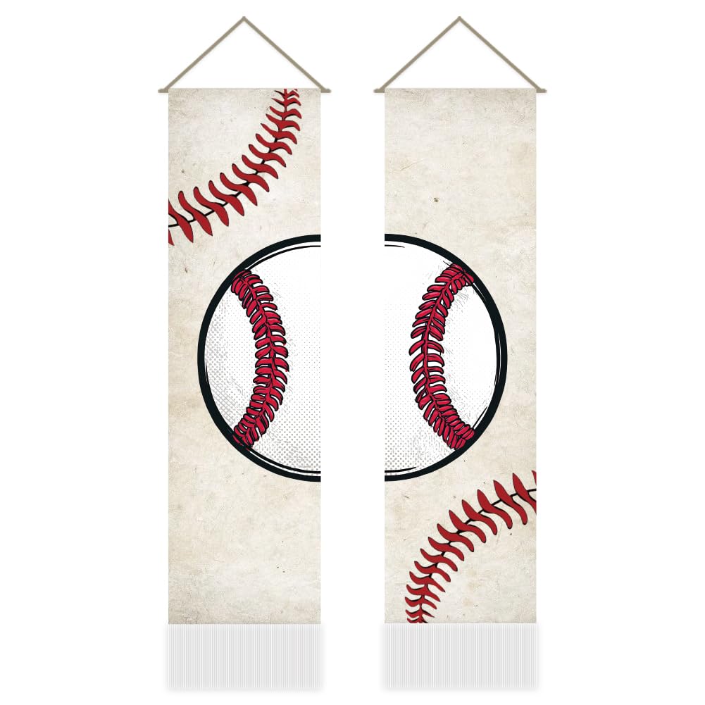 AHANDMAKER 2Pcs Baseball Tapestry, Sports Theme Wall Hanging Tapestries Classic Baseball Long Tapestry with Tassel for Living Room Bedroom Home Office Fans Party Decoration — image 1