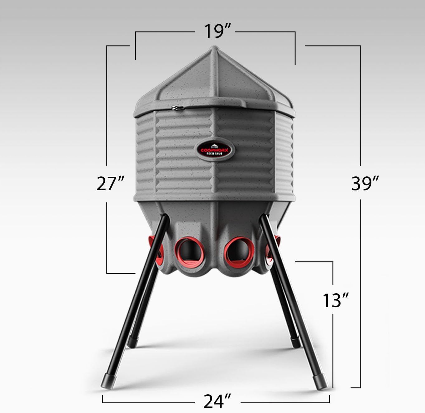 CoopWorx Poultry Feeder - 80 lb Capacity - Adjustable Height - UV Stable - Weather Resistant - 8 Feed Ports - Silo Shaped Design - Rust-Proof - Intended for Chickens/Ducks/Turkeys - Made in USA