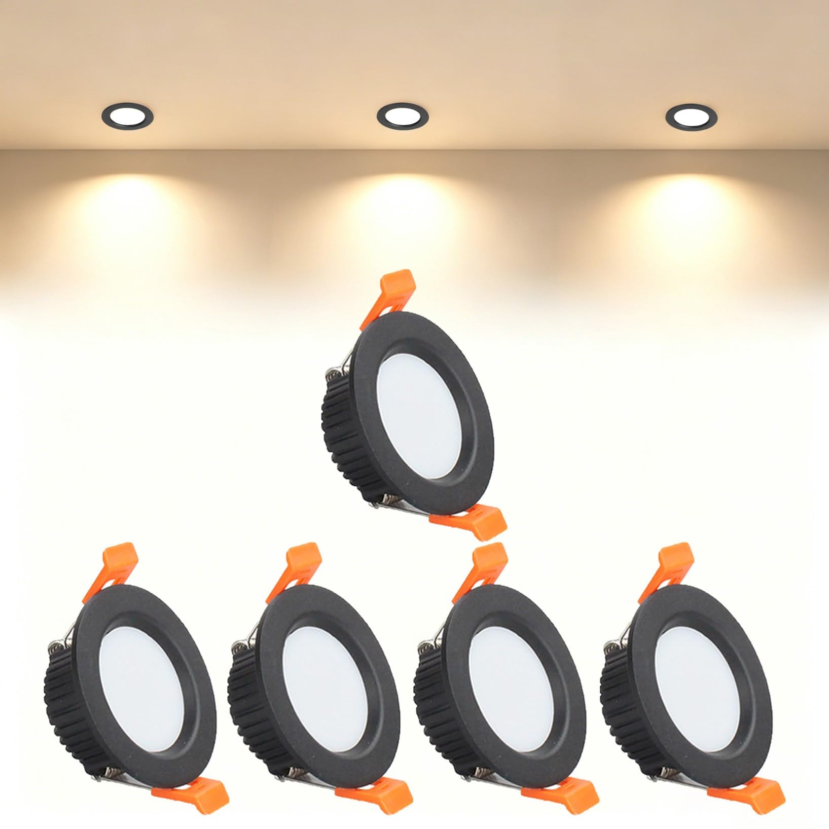 VOGHMOLD 3W Ultra Slim LED Downlight Recessed Ceiling Light 2 inch, 3000K Spot Lights Black Aluminum Trim, Cut Φ50-55mm, AC110-240V Panel Lighting for Office Hallway Closet, 5 Pack