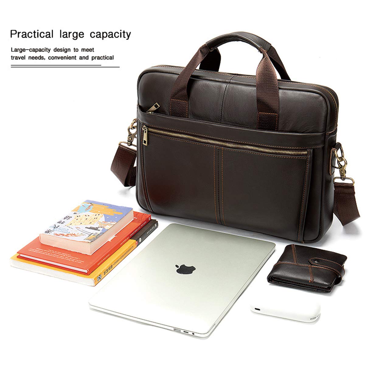 BAIGIO Maletín de Cuero Genuino Vintage, Bolso Hombre Bandolera Maletines Mensajero de Auténtica Piel Hombre para Portatil hasta 13,3 Pulgadas para Negocios,Oficina,Trabajo,Viajes