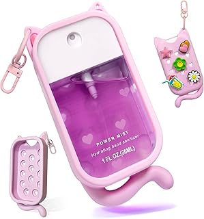 Cat Silicone Case with Keychain & Charms for Touchland Hand Sanitizer Spray, Protective Holder Compatible with Power Mist & Glow Mist 1 FL Oz/30ML