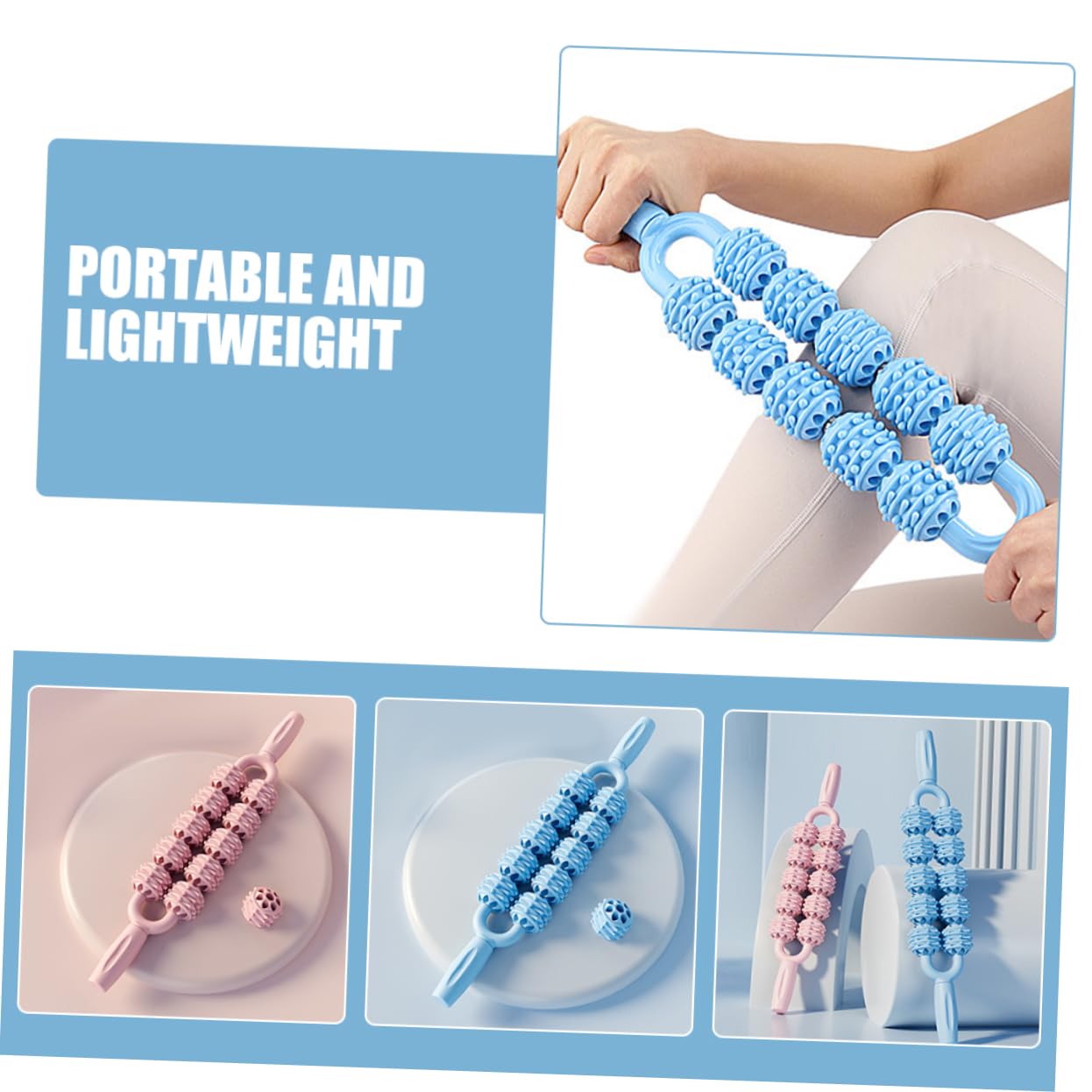 Beaupretty 2pezzi Massaggiatore a Rotella in Plastica e Metallo Ergonomico Per Muscoli Della Schiena e Gambe Portatile Per Rilassamento e Recupero Atleti