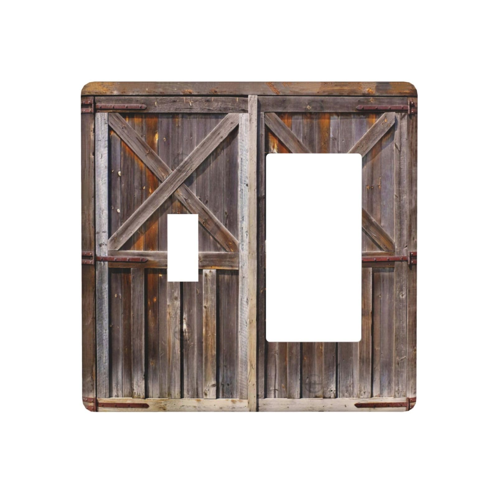 Old Barn Door 2 Gang Single Toggle/Rocker Combination Light Switch Cover Decorative Wall Plate Electrical Faceplate Wooden Barn Door Garage Door American Style Decorations for Rustic Kitchen Decorate