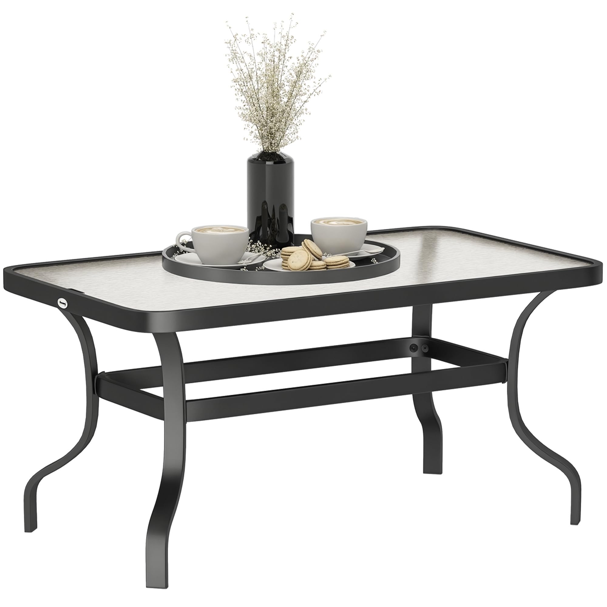 Outsunny Table Basse de Jardin Rectangulaire Verre Trempé Ondulations 95x55x46 cm Noir