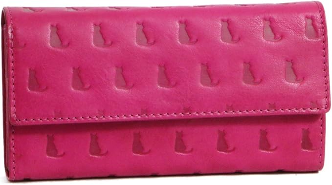 Amazon Co Jp キュイールデソン 長財布 型押し 猫 イタリアンレザー かぶせ Animaldeson レディース フューシャピンク シューズ バッグ