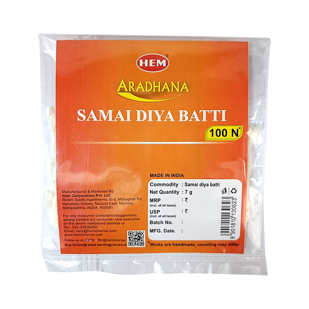 Hem Aradhana Samai Diya Batti | 100% Pure Cotton Wicks for Traditional Lamps | Long-Lasting & Clean Burn for Puja, Meditation & Rituals | Pack of 100 Wicks (Medium Size)-image-49