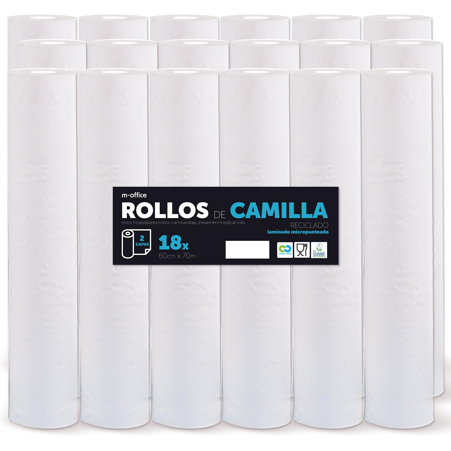 Rollo para Camilla, Rollo Papel para Camilla de Procedimientos Médicos, Masaje, Tratamientos de Belleza y Spa, Papel para Camilla de Estética y Masaje (60cm x 70m laminado reciclado, 18 unds)