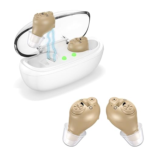 Mini amplificador de sonido digital recargable para personas mayores (PSAP) con reducción de ruido, estuche de carga portátil (par)