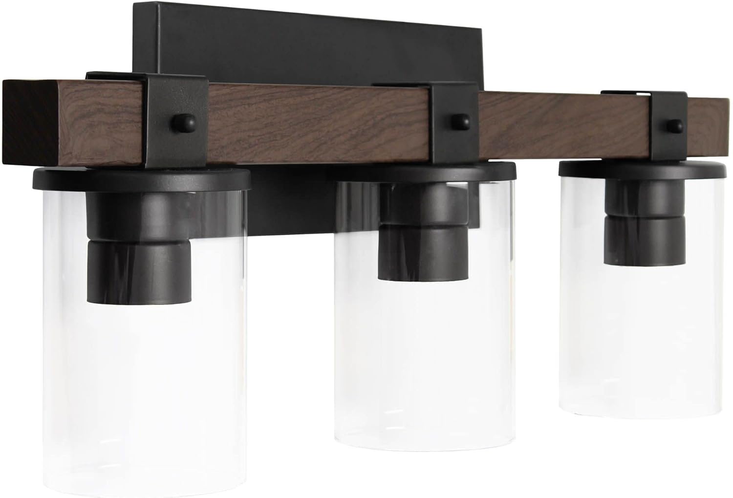 Elegant Designs VT1009-BWN Industrial Rustic Lantern Restored Wood Look 3 Light Bath Vanity, Brown