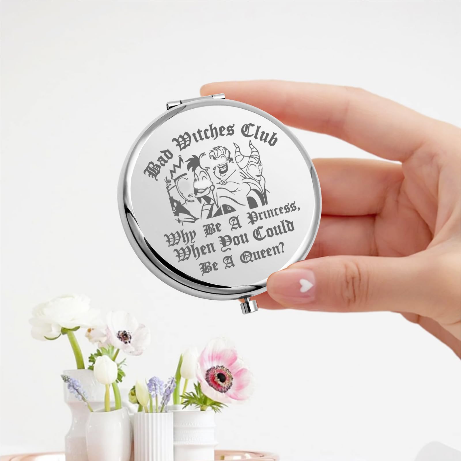 KEYCHIN Villains Club Pocket Mirror Evil Queen Fans Gifts Bad Witches Club When Be A Princess When You Could Be A Queen Compact Makeup Mirror (Bad Witches-S) - Image 3