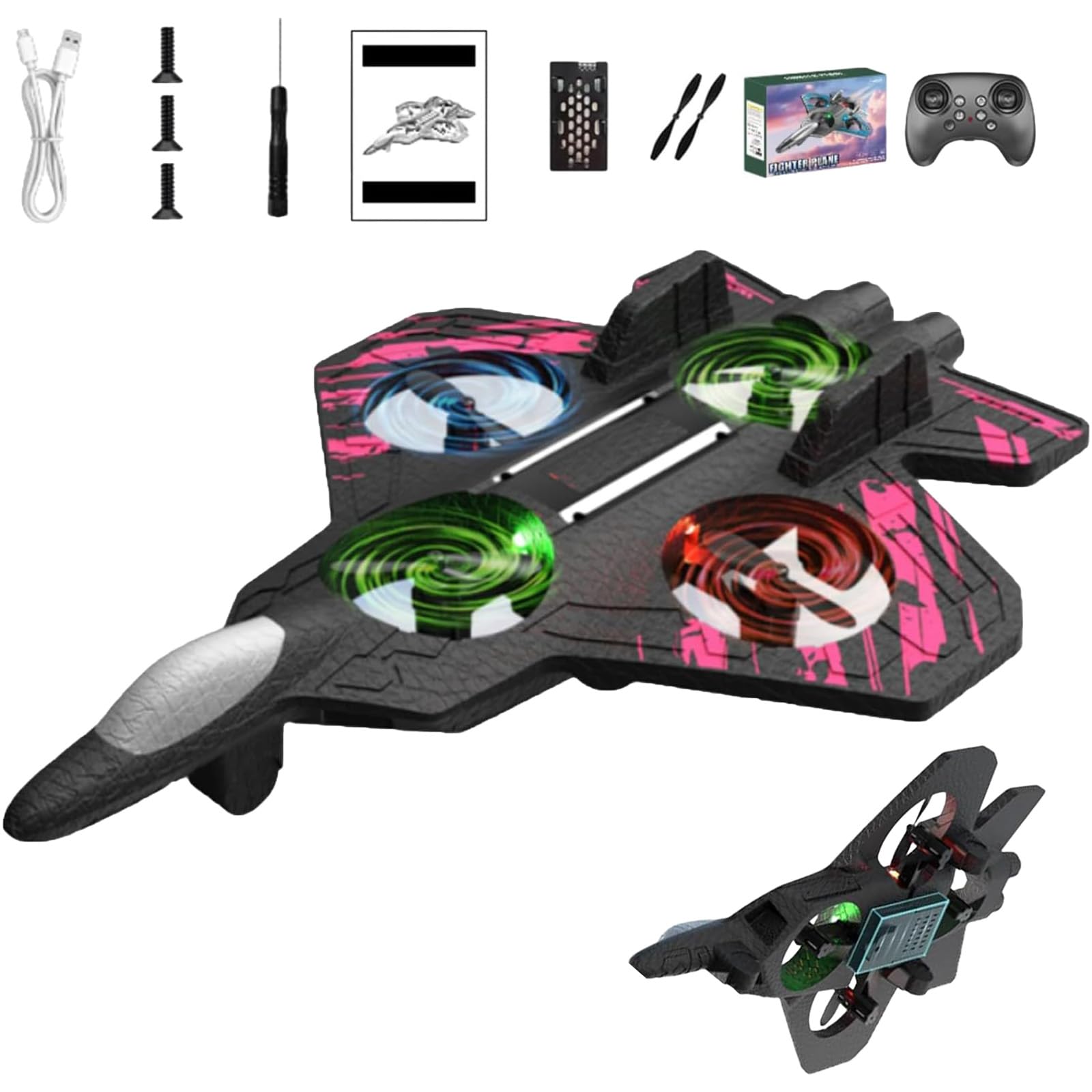 Jet With 360° Flips & Led Lights, Christmas Remote Control Helicopter, Foam Remote Control Airplane (Pink + 1 Battery)