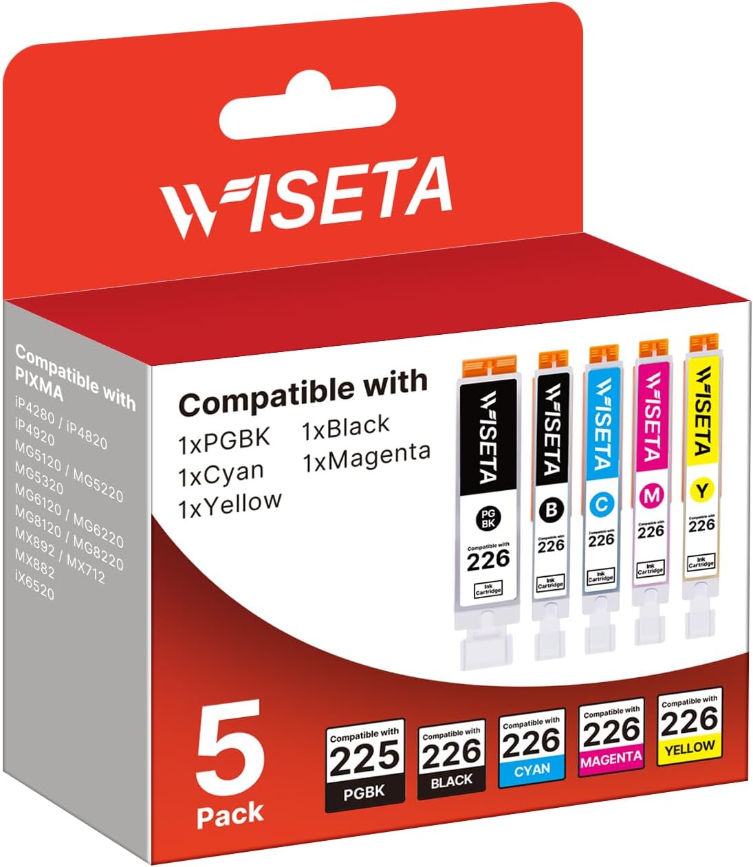 225 226 Ink Cartridges Value Pack Replacement for Canon 225 and 226 Ink Cartridges PGI225 CLI226 to Use with MX882 MG5220 MG5320 MG6120 MG6220 (PGBK, Black, Cyan, Magenta, Yellow, 5 Pack)