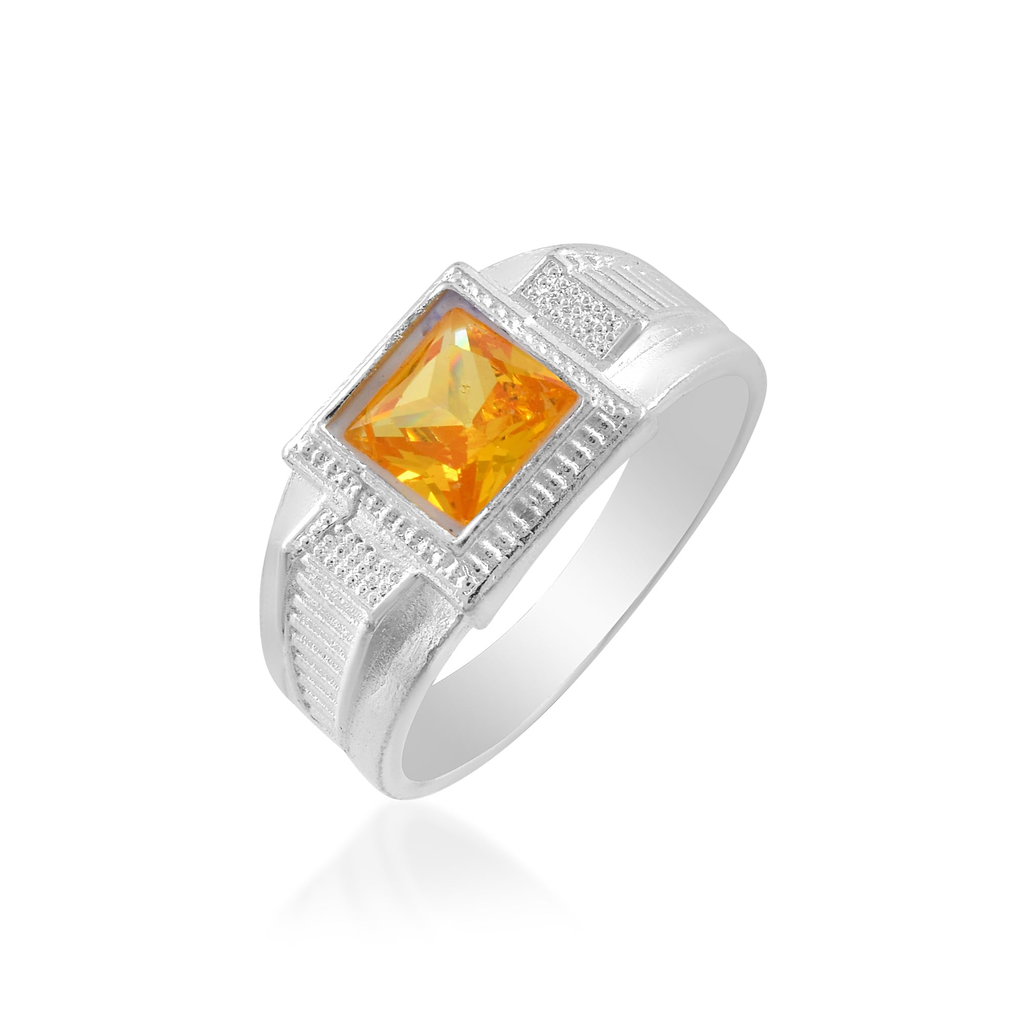 Brass Plated Ring with Square Orange Stone for Men | Modern Stylish Finger Ring-image-49