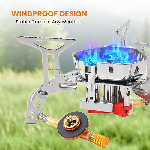 Miniatura 3 de Estufa portátil de propano para acampar al aire libre  GEEKHOM 6800W a prueba de viento estufa de gas con encendido piezoeléctrico estufa de 2