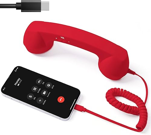 Retro Phone Handset, Bluetooth Corded Telephone Handset with Microphone, Type-C Retro Telephone Wired Handset Style Landline Handle Receiver for