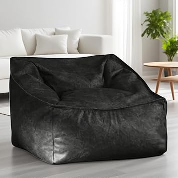 Bean Bag Chair Cover No Filler PU Leather Beanbag Cover Comfy Lounge Chair for Adults Comfy Bean Bag Without Filling Couch Sofa for Living Room, BedroomBlack
