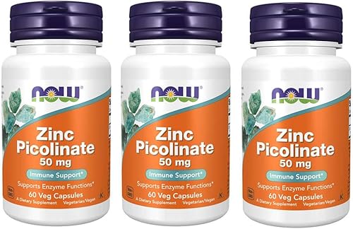 NOW Picolinato de Zinc 50 mg, 60 cápsulas (paquete de 3)