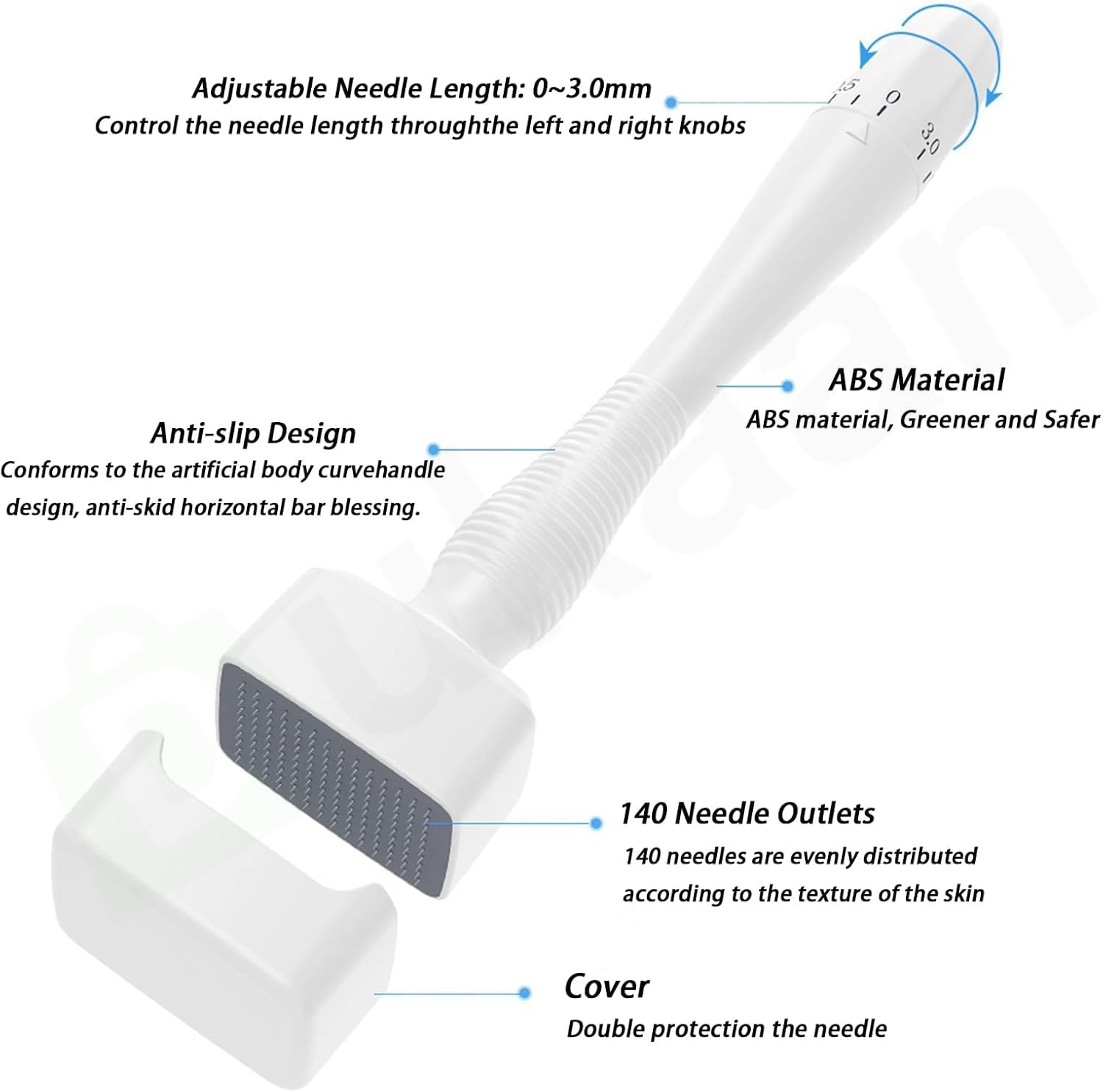 Derma stamp for Hair & Beard regrowth, 0-3mm Titanium Micro needle, Facial Derma Roller with microneedling Kit for Face Skin acne Repair, Reusable derma pen