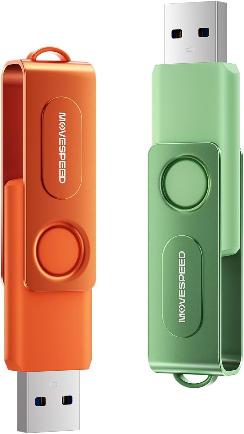 MOVE SPEED 2 Pack 64GB USB Drive, USB 2.0 Thumb Drives Memory Stick Mixed Colors for Data Storage
