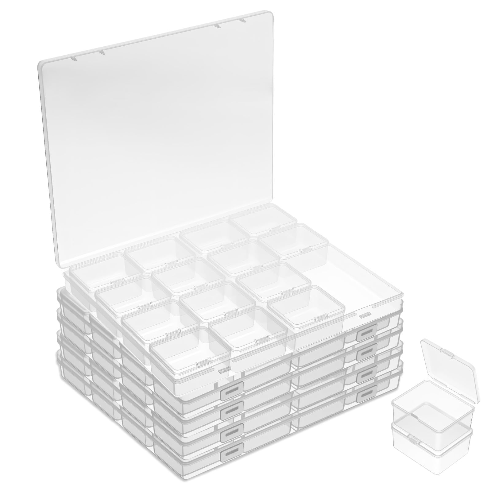 Boîte de rangement pour perles boutons épingles et bijoux en plastique transparent