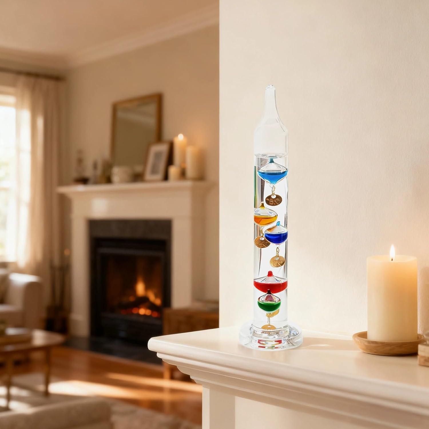 Colorful Floating Thermometer, 5 Glass Spheres, 18-26℃ / 64-79℉, Classic, Home Decor, Novelty Gift for Science Fans