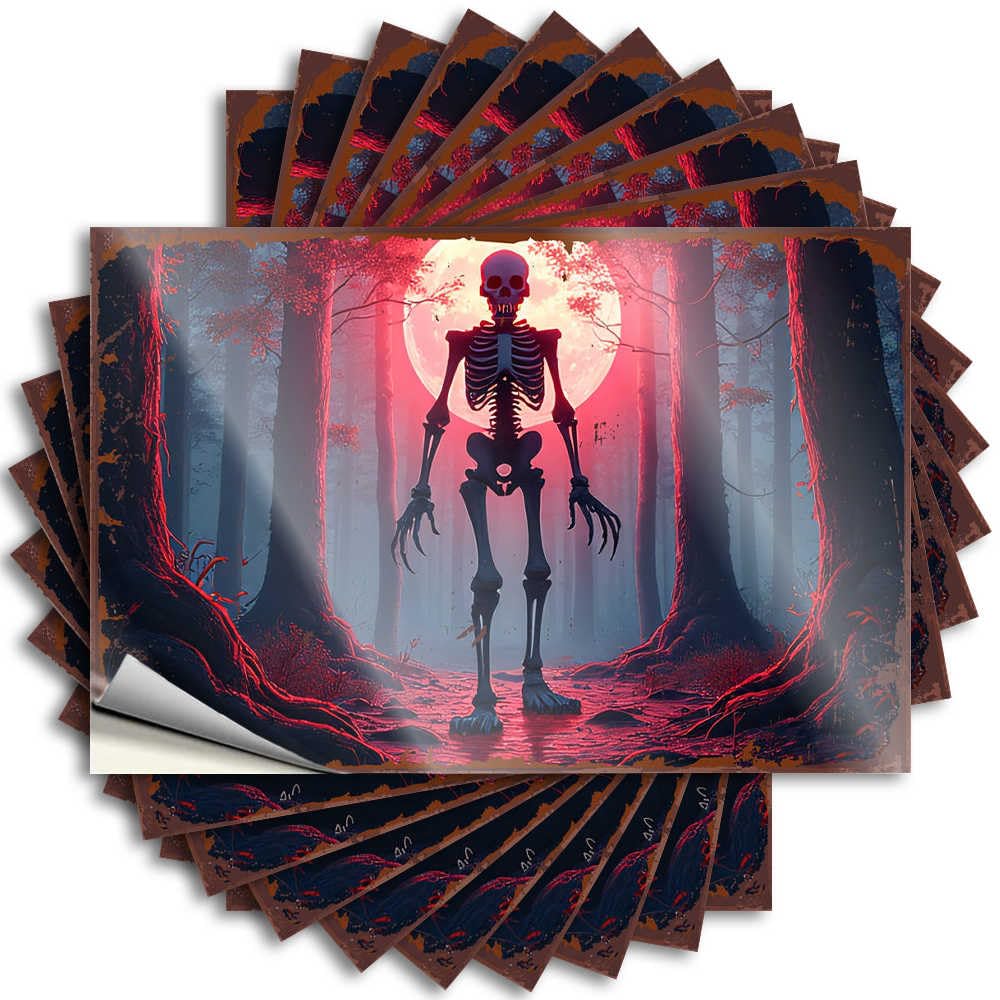 Funny Sticker Feminist Vinyl Decals, Bathroom Stuff Waterproof Laptop Stickers for Water Bottle | A Spooky Full Moon Illuminates A Forest with A Giant Skeleton Perfect for(12X18CM)