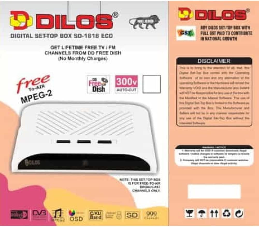 Tech-Lobby Dilos 1818 SDH2 Updated MPEG-2 Free Dish HD SETTOP Box with 140+ Channels (DILOS 1818)