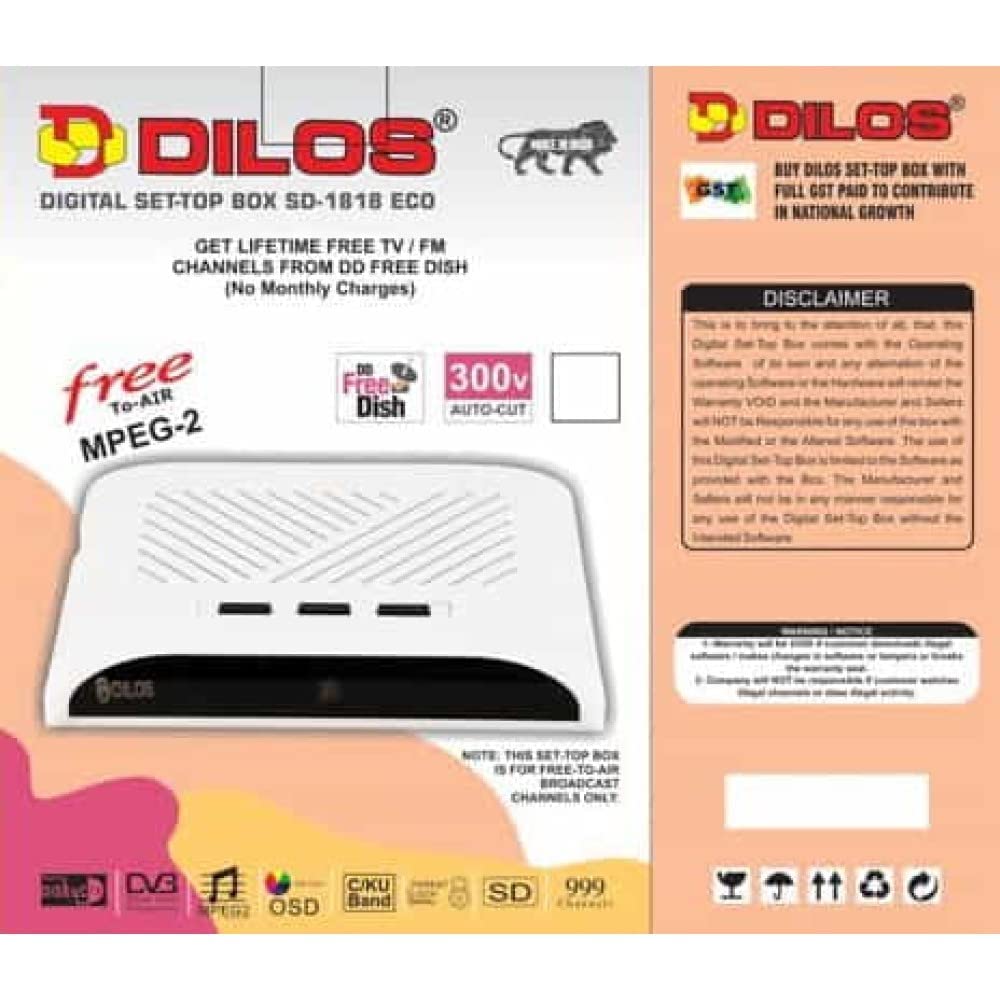 Tech-Lobby Dilos 1818 SDH2 Updated MPEG-2 Free Dish HD SETTOP Box with 140+ Channels (DILOS 1818)