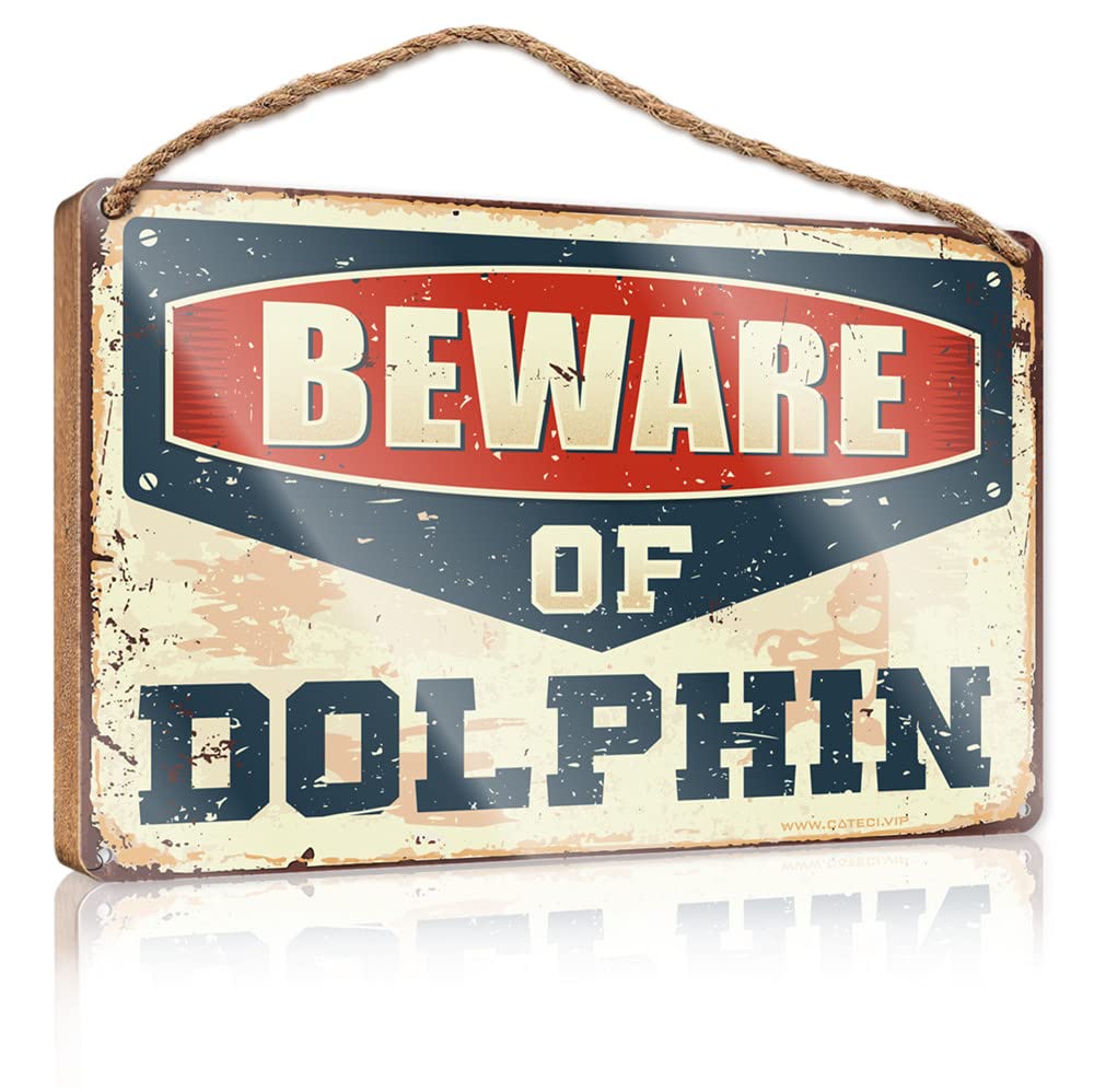 YYHLEH Door Sign For Home Beware Of Dolphin Wooden Sign(20X30CM)