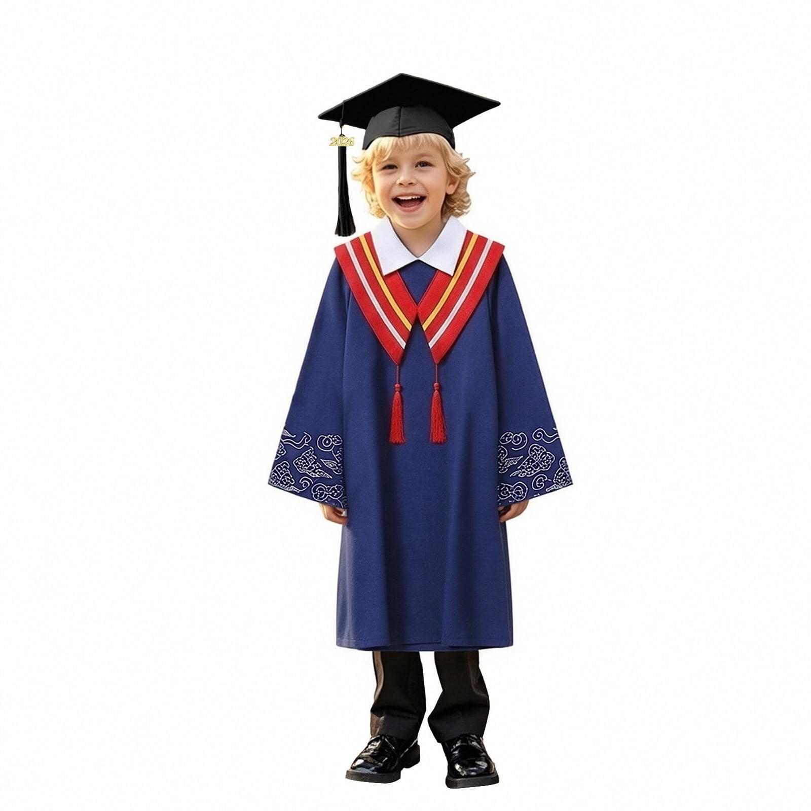 Kindergarten 2025 Graduation Cap and Gown Tassel Sets with Charm 2PCS Graduations Stoles for Kids Grad Party Clothes