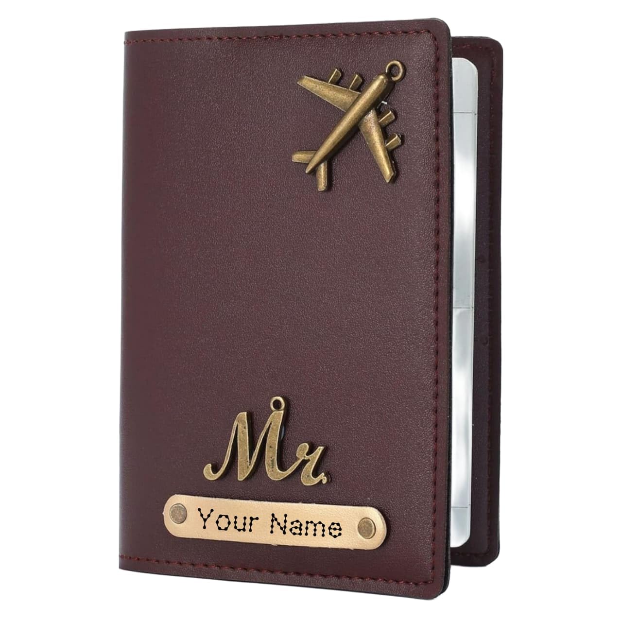 Personalised Name & Charm Leather Passport Cover Holder for Men & Women Brown - Customised Passport Holder for Gift-image-10