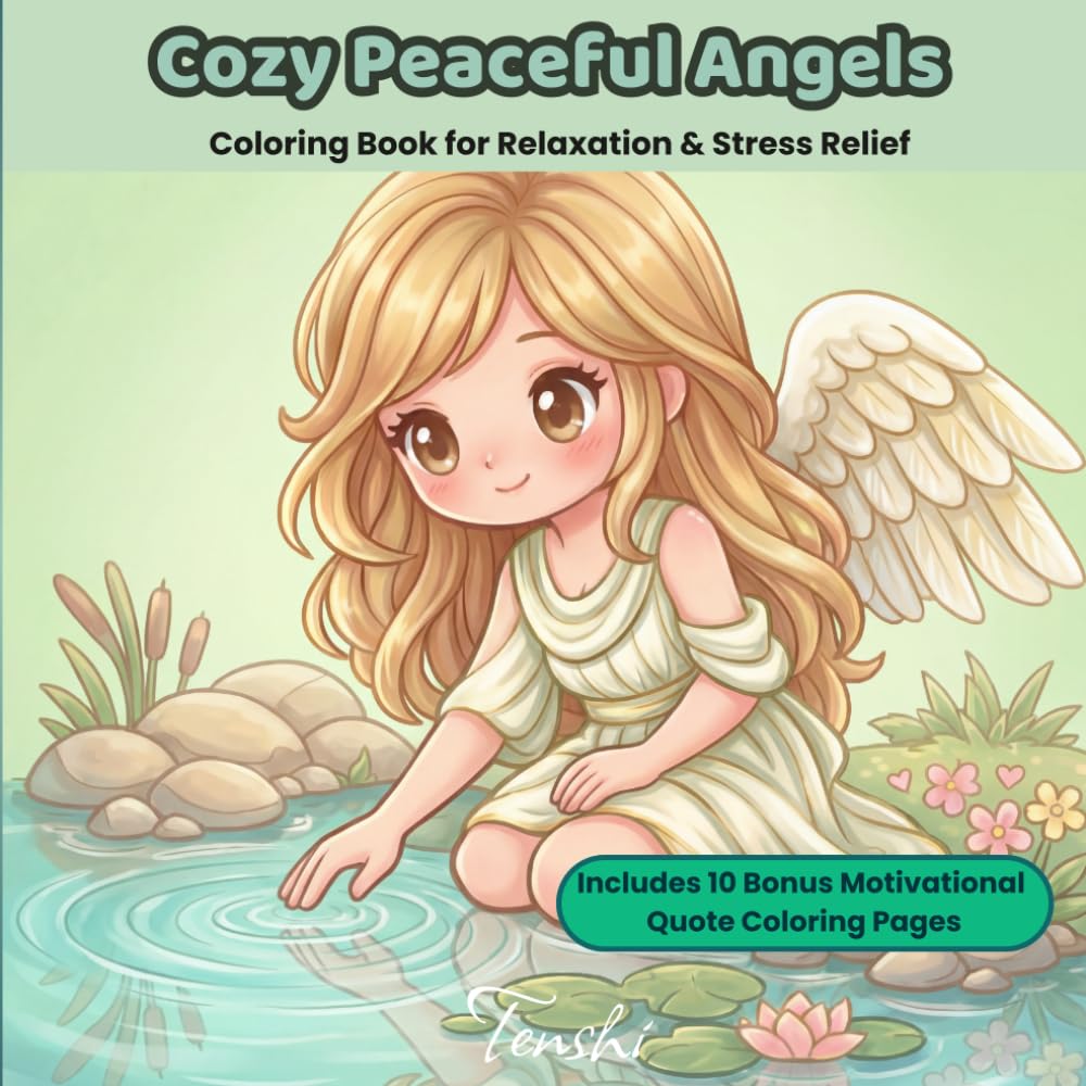 Cozy Peaceful Angels Coloring Book for Adults: 50 Relaxing Angel Coloring Pages for Stress Relief, Cute Fantasy Angel Designs, Anti Stress, ... Pages (Cozy Angels Coloring Book Series)