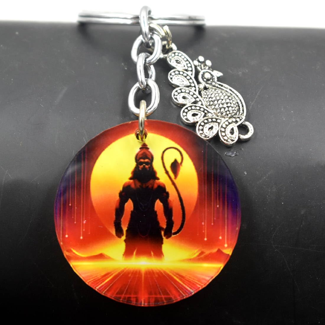 Lord Pawanputra Hanuman Orange Peacock Charm Keychain for Men and Women-image-12