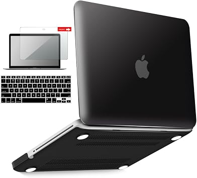 متوافق مع IBENZER مع MacBook Pro 13 Inch case A1278 Release 2012-2008 ، غلاف بلاستيكي صلب مع لوحة مفاتيح وغطاء شاشة لـ Apple Old Version Mac Pro 13 مع قرص مضغوط ، أسود ، P13BK + 2A