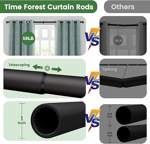 Miniatura 122 de Barras de cortina para ventanas de 28 a 48 pulgadas, barra de cortina ajustable de 1 pulgada, barra de cortina larga resistente para ventana, barras