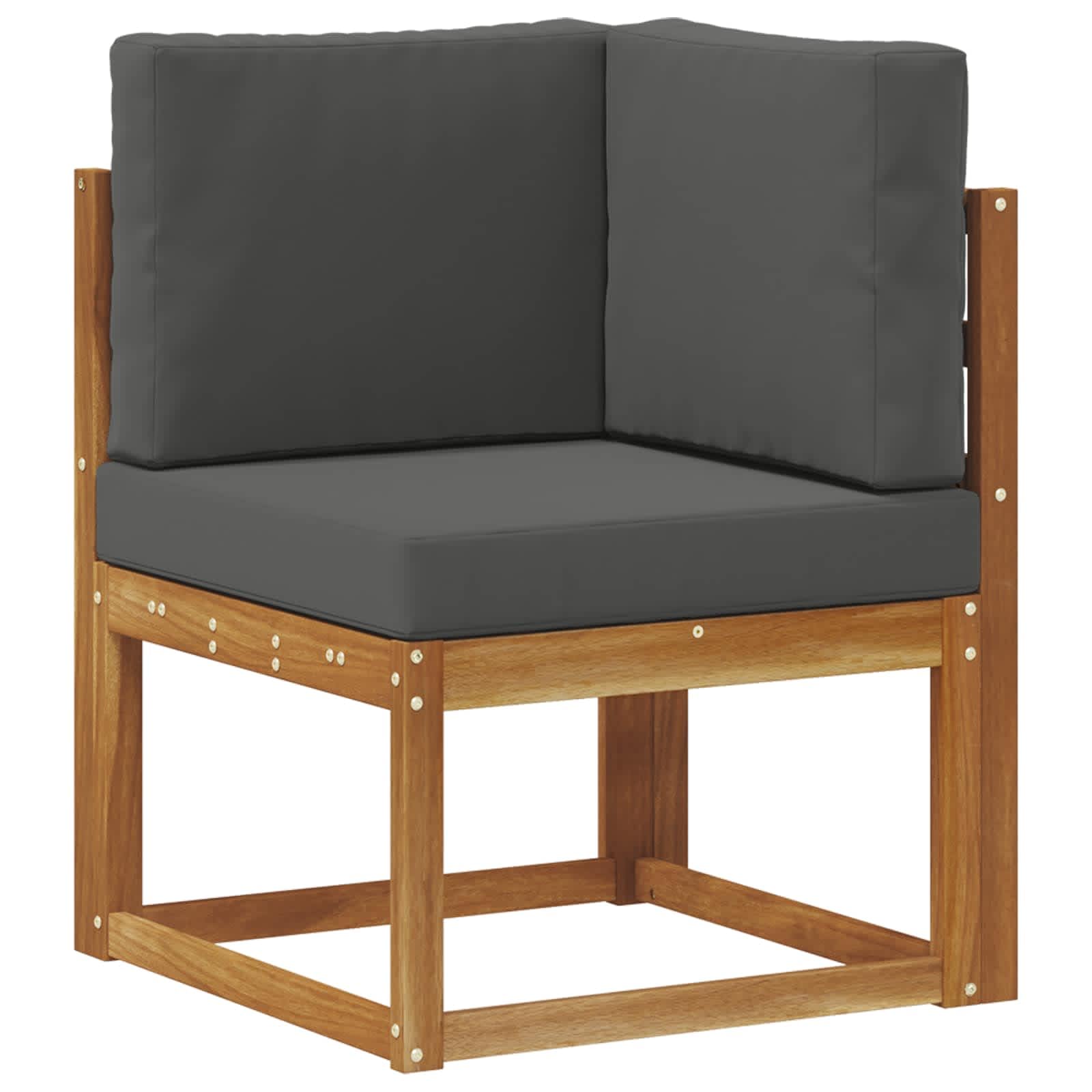 Outdoor-Sofagarnitur 7-teilig Natur Anthrazit Polyester mit Akazienholz, modulare Sitzgruppe für Garten Terrasse Poolbereich, inklusive Tisch, Sofas, Armlehnen, Kissen, wetterbeständig