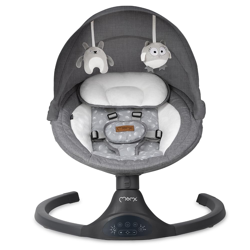MoMi KENANI Mecedora para Niños hasta 9 kg, Plegable, con Mando a Distancia y Bluetooth, Funciona con Pilas/Electricidad, Arnés 5 Puntos, Visera Solar
