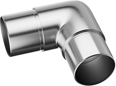 Rail Elbow Connector for 2" Railing, Stainless Steel 304, Silver Stair Handrail Corner Bend Fitting, 90 Degree 2-Way, Staircase Hand Rail Hardware for Indoor Outdoor Business Sleek Modern Decor