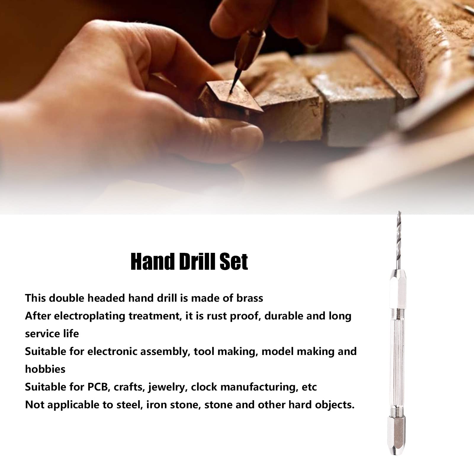 Pin Vises Double Ended Pin Vise Model Hand Drill Set, 2 Collet Design 3 Jaw Collet Ergonomic Handle with Mini Twist