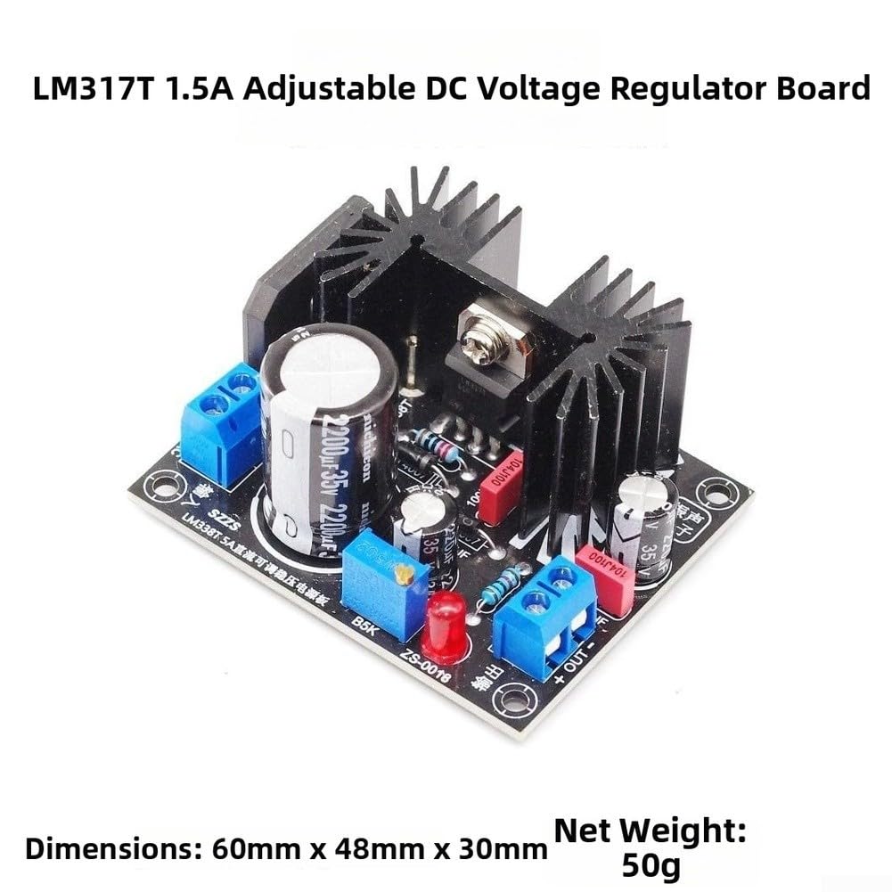 LM338T Einstellbare DC-Netzteilplatine 1,25–37 V, 5 A Mit Kühlkörper 60x48 Mm