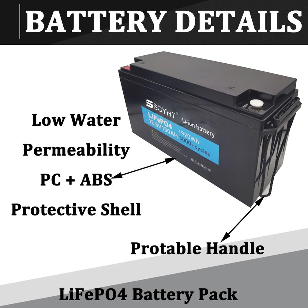 Batería LiFePO4 12,8 V Batería de Litio 150 Ah Baterías solares 12,8 V Baterías Recargables para carritos de Golf, energía Respaldo para Motores 250 W a 2000 W con BMS