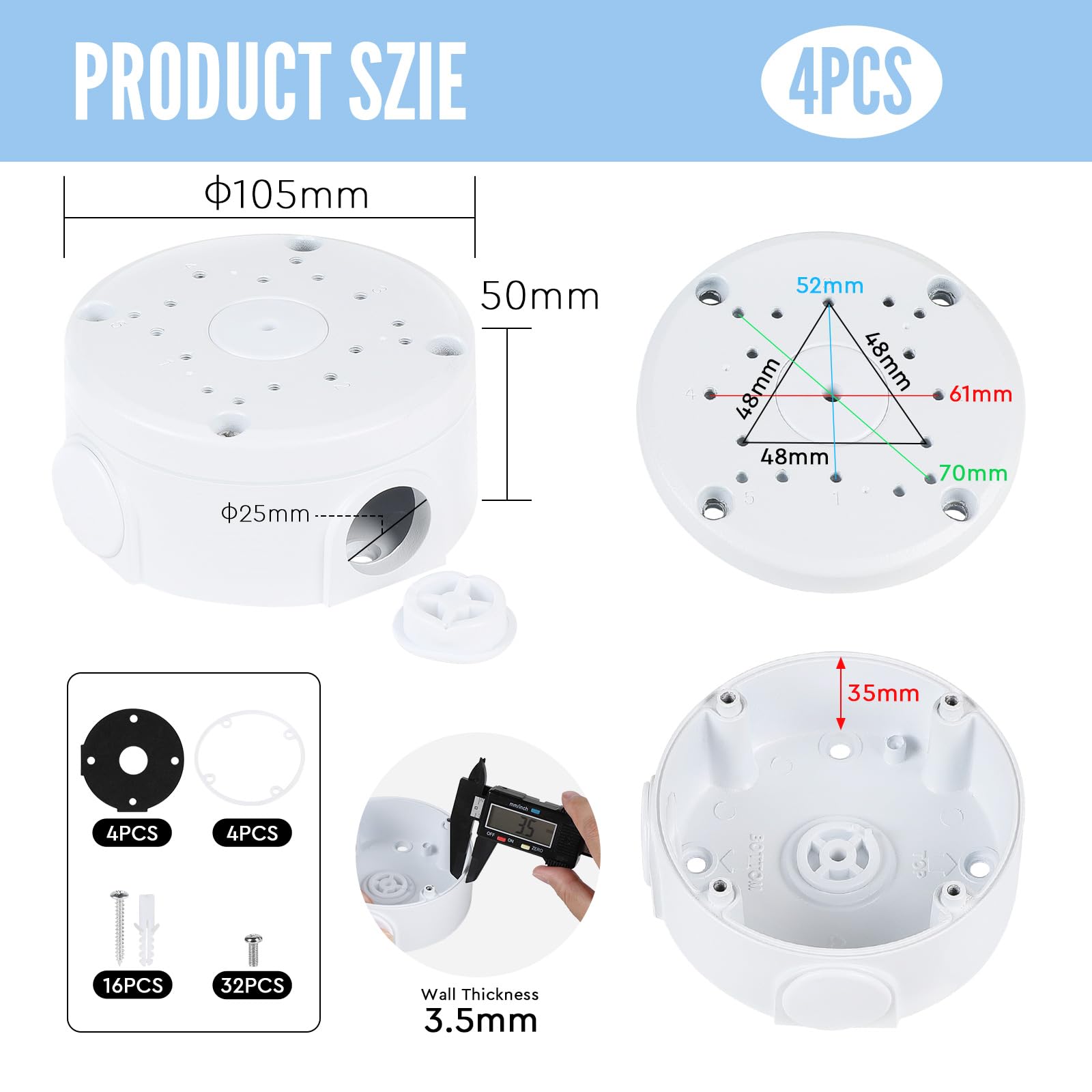 EFUTURETIME 4 Scatole di Giunzione in Alluminio per Telecamera, Universali Scatola di Montaggio da Camera Impermeabile per Bullet e Dome, Scatola Derivazione Nascondere Cavi per Interno Esterno - 4