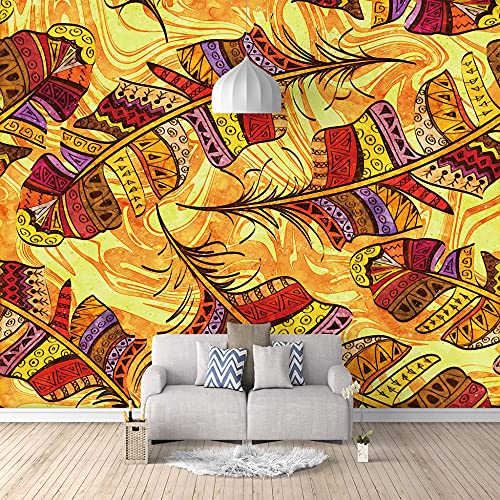 Papel Pared,Retro Naranja Pluma Triángulo Redondo Geométrico Indio Étnico Grande Autoadhesivo Papel Pintado Despegar Y Pegar Papel De Contacto Desmontable Vinilo Mural Adecuado Para Dormitorio Decor