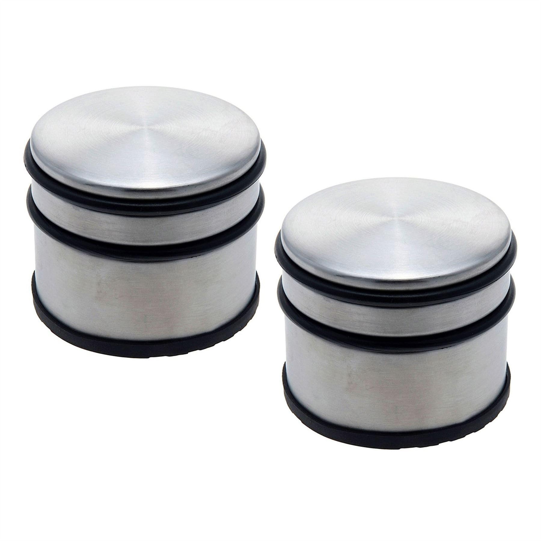 Pack of 2 Stainless Steel Doorstops | Heavy Duty Silver Metal Door Stops - 9x8cm