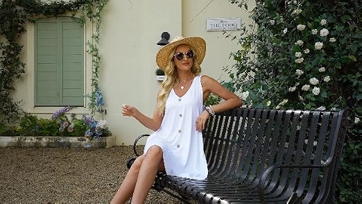 Women's Summer Sundress – V-Neck Sleeveless Swing Dress With Pockets, Beach Cover Up, Casual T-Shirt Dress