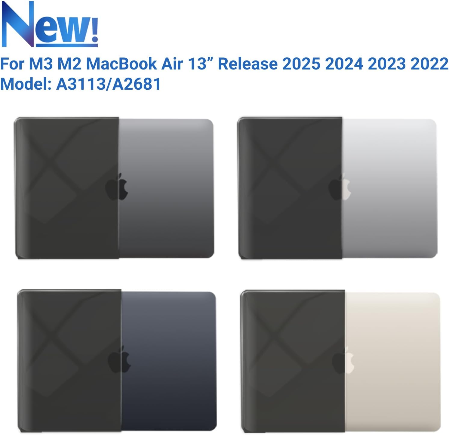 IBENZER Compatible with MacBook air 13 inch Case 2026 2025 2024 2023 2022 M4 A3240 M3 A3113 M2 A2681, HardShellCase w/KeyboardCover ScreenFilm Type-C for Mac air 13.6", Crystal Black, KK-CYBK+2TC - Image 4